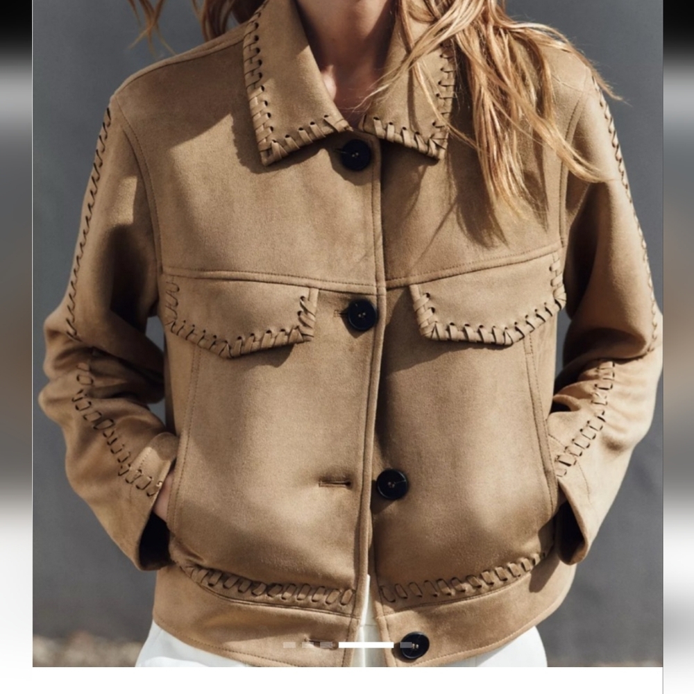Zara Braided Detail Faux Suede Jacket Pockets . S XS Amazing find!